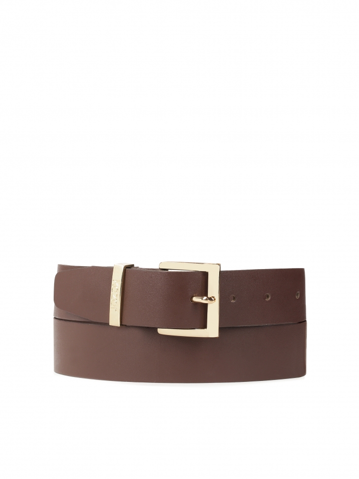 Classic dark brown belt with gold buckle