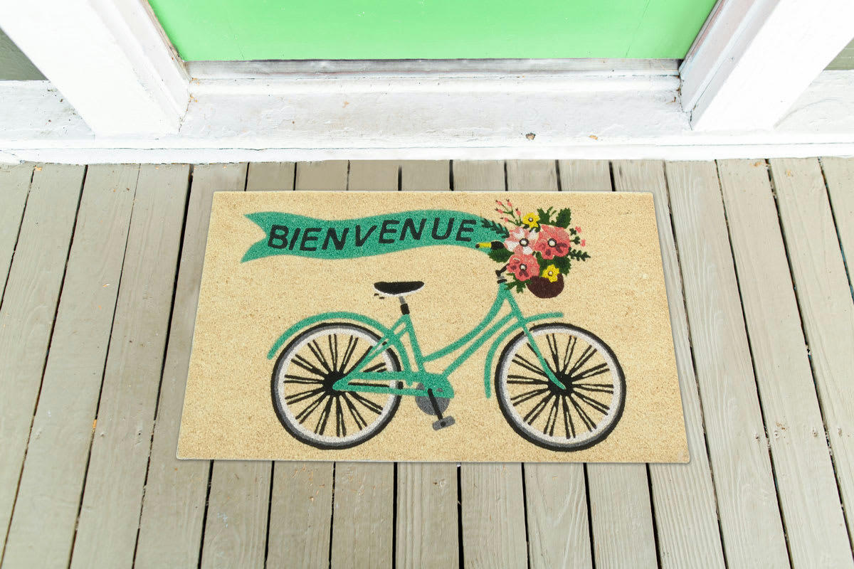 - Paillasson en coco avec inscriptions 75 x 45 cm vélo bienvenue