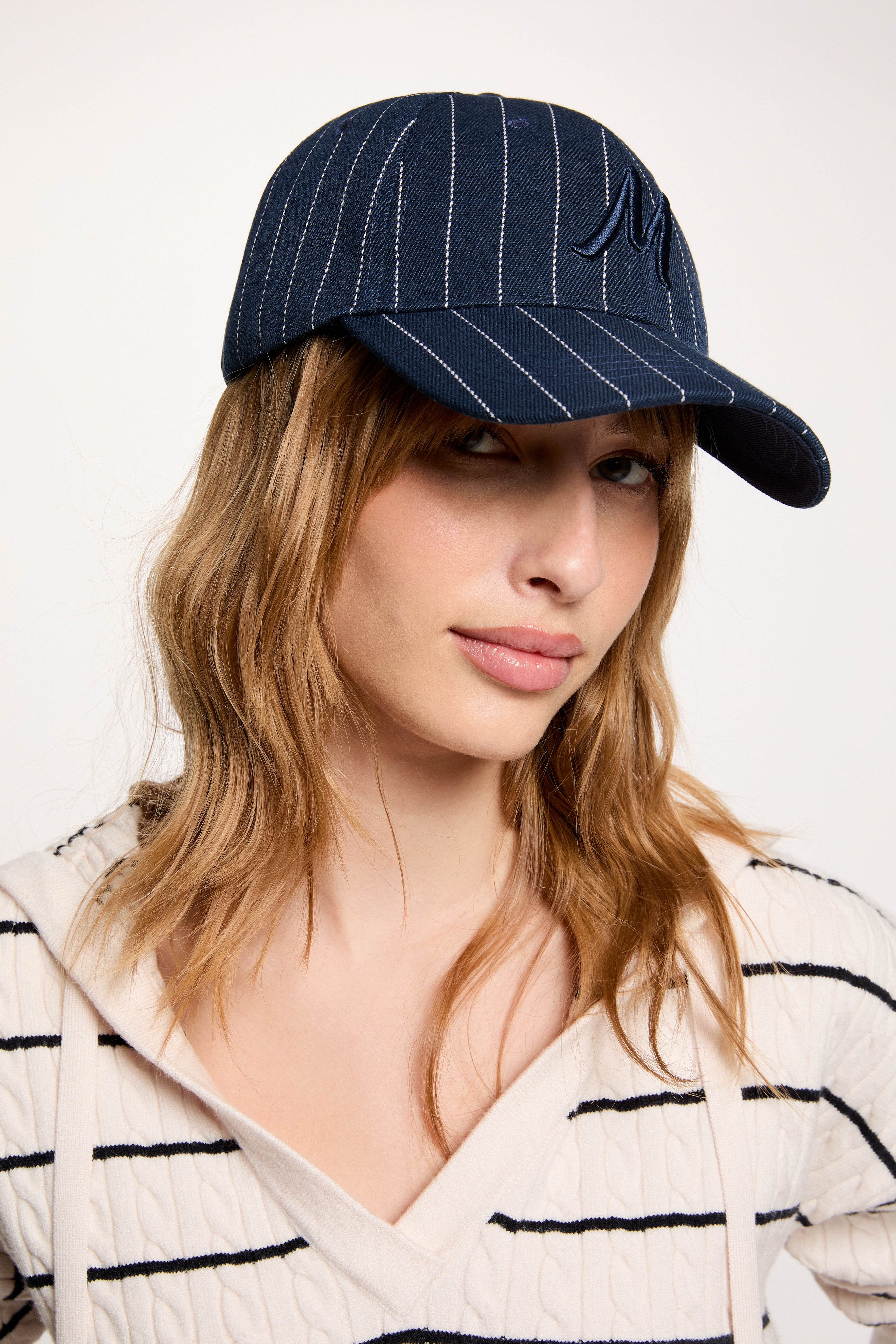 Striped Cap Navy Blue Women