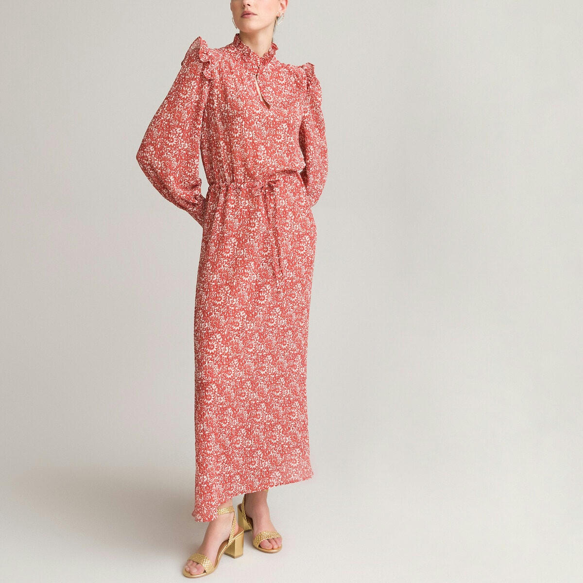 Robe longue col montant, fabriquée en Europe