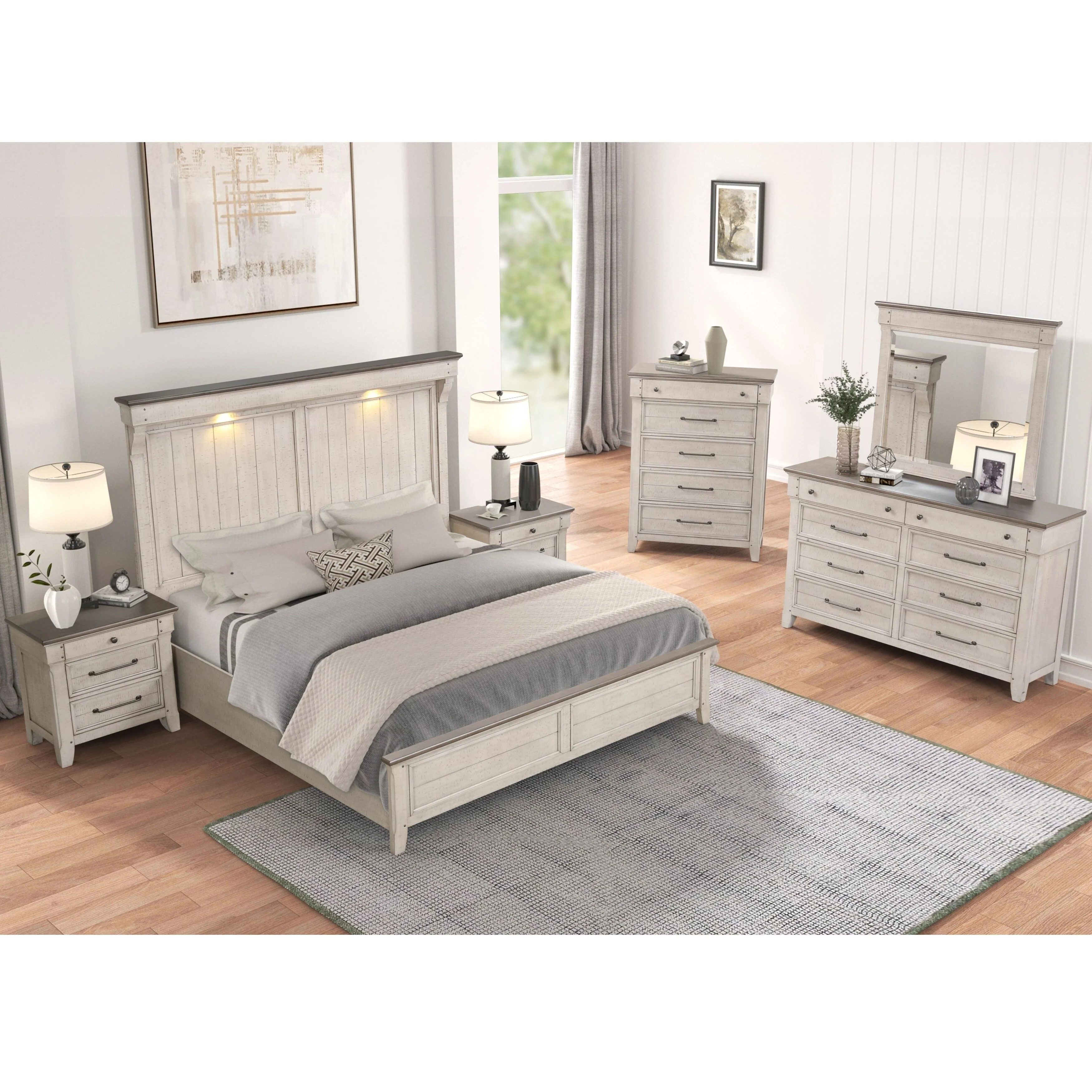 Roundhill Furniture Walcott 6-Piece Bedroom Set with Touch LED Lighting