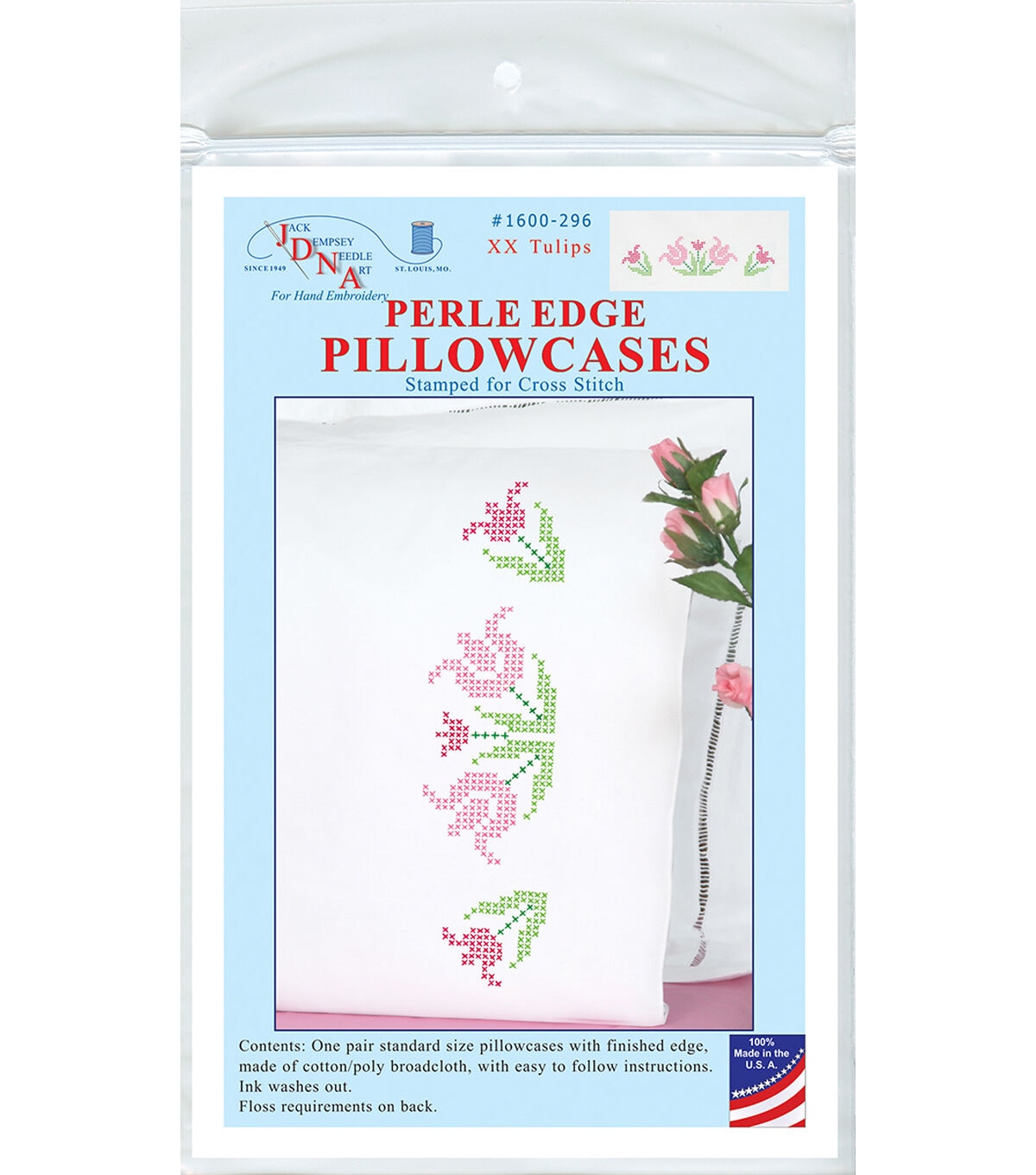 Jack Dempsey 30 x 20 XX Tulips Stamped Perle Edge Pillowcases 2pk