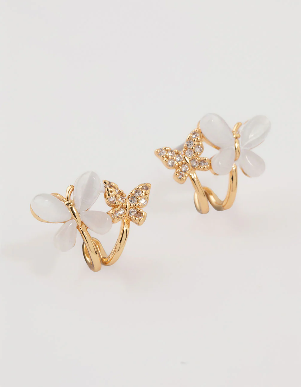 Gold Plated Cubic Zirconia Butterflies Mini Hoop Earrings
