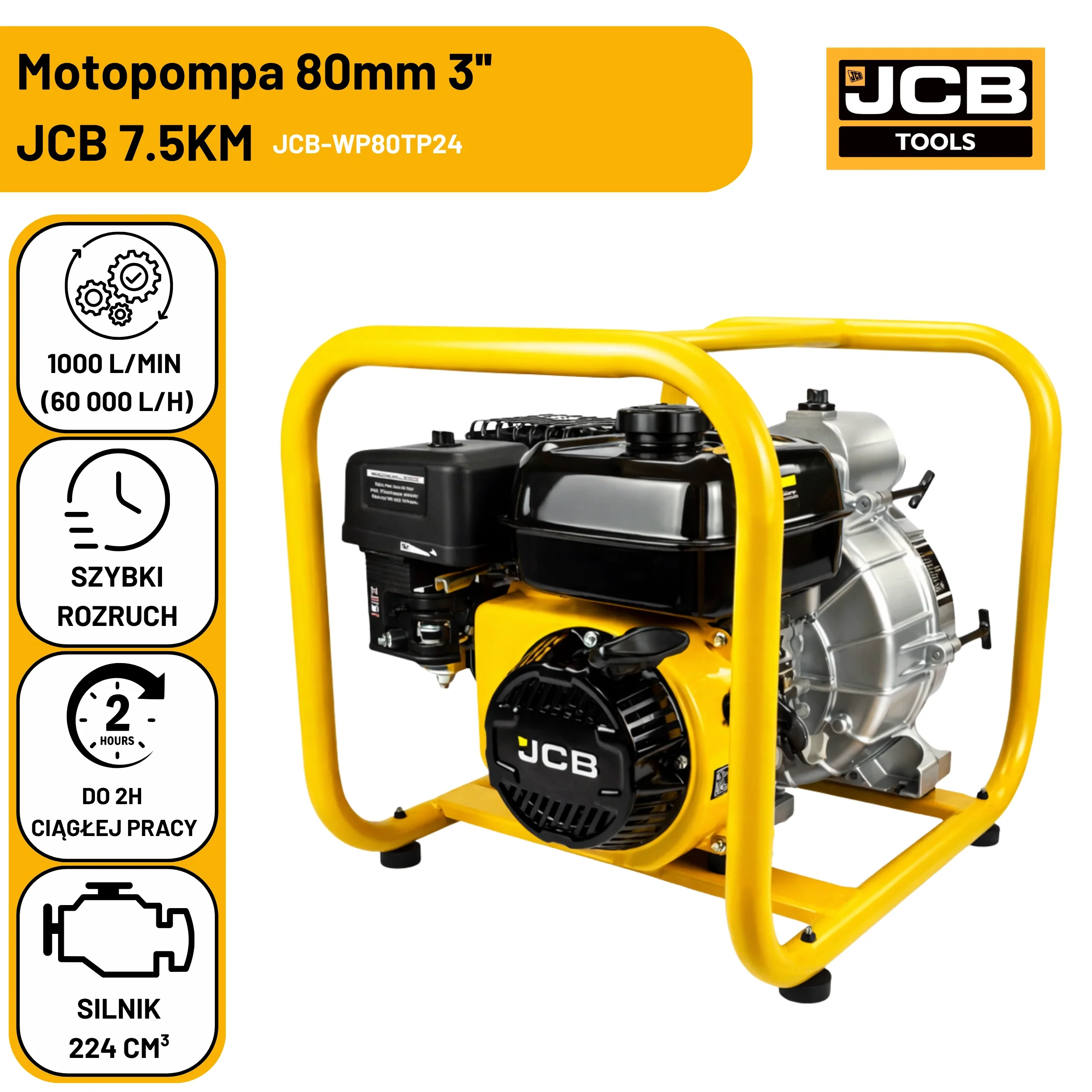 Motopompa Do Wody Brudnej JCB Tools 7,5 KM (Rozruch Ręczny)