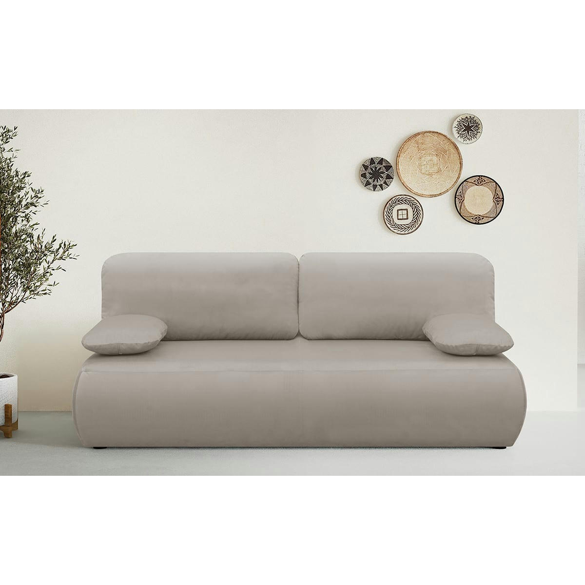 GEMMA - Canapé convertible 3 places avec coffre en velours taupe