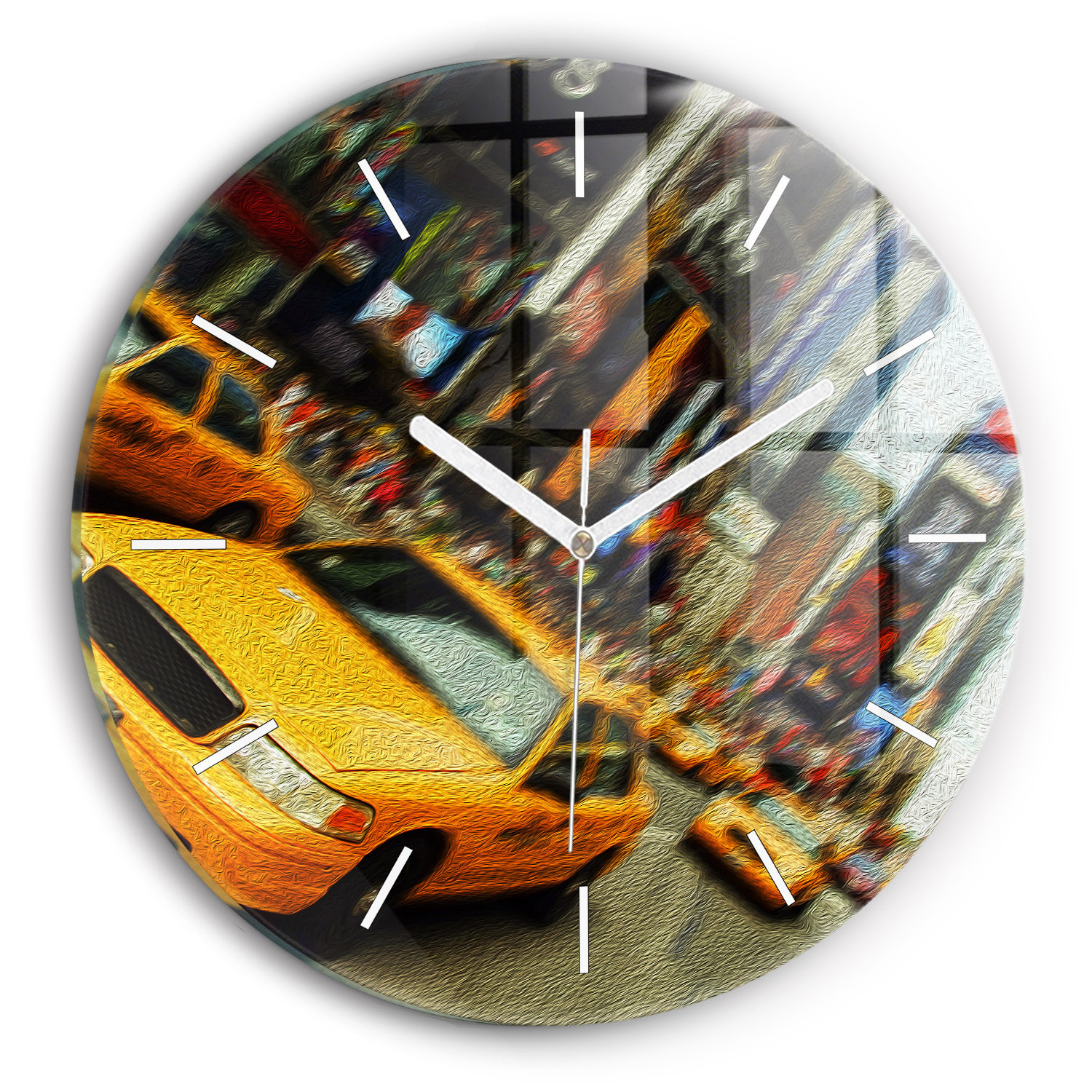Zegar szklany ścienny do salonu New York City taksówki fi30