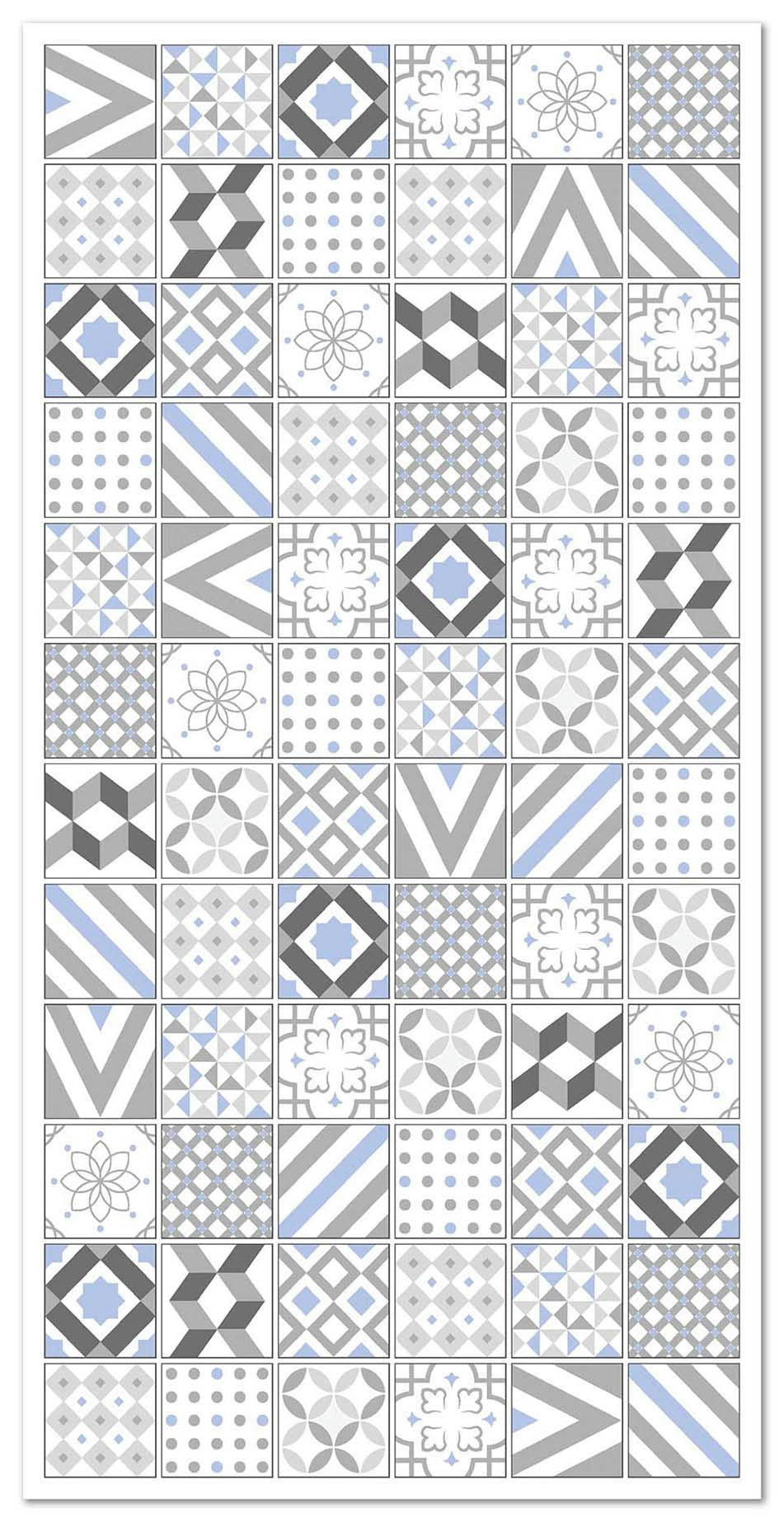 ALFOMBRAS AZULEJOS - Tapis vinyle carreaux ciments love gris et bleu 60x250cm