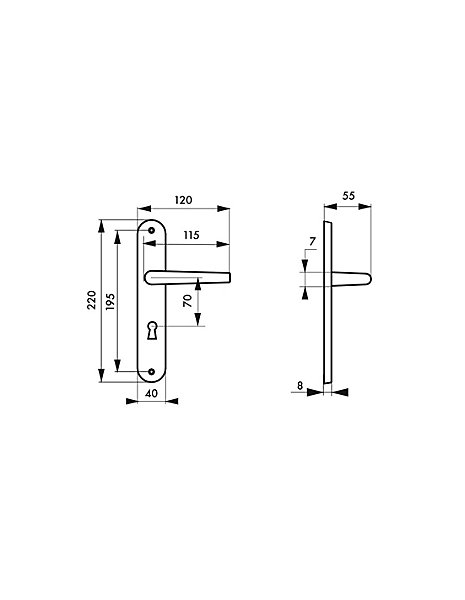 Ensemble de poignées pour porte de chambre Marianne, trou de clé, carré 7mm, entr'axes 195mm, laiton poli - THIRARD