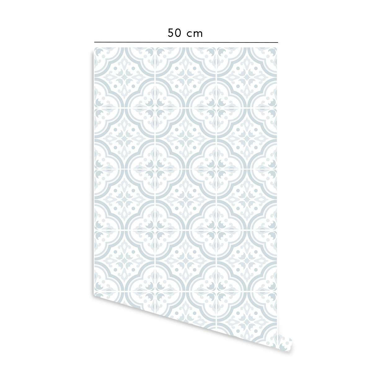 LISBONA - Papier peint vinyle adhésif carreaux poudre bleu 50x300 cm