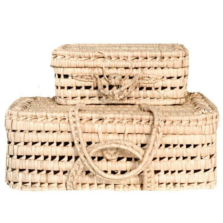 - Valisette feuille de palmier osier naturel 40x27x15 cm