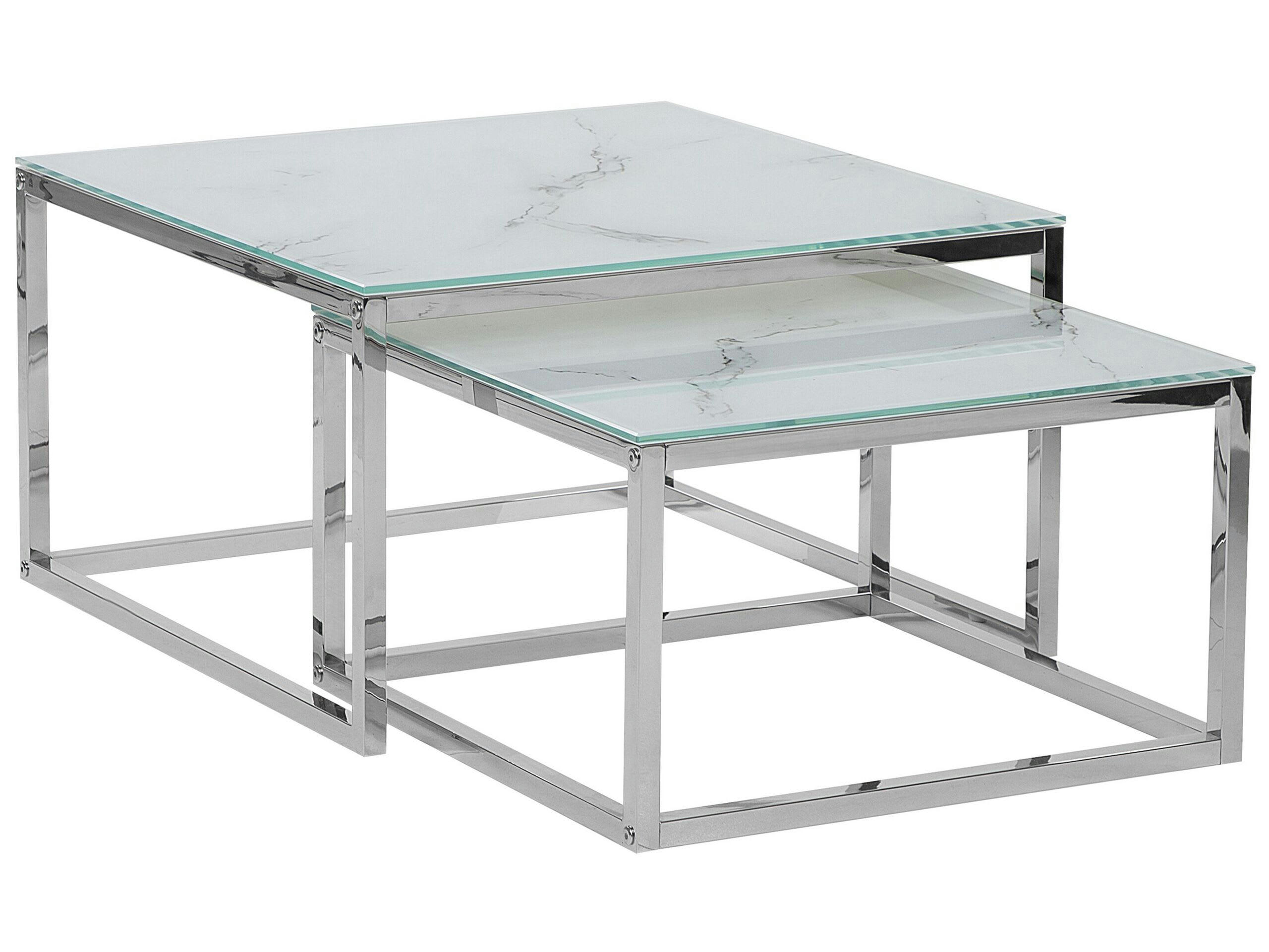BREA - Lot de 2 tables basses imitation marbre blanc