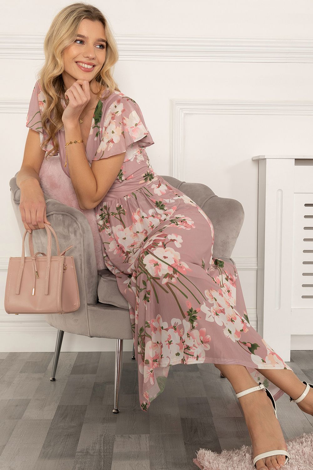 Jolie Moi Eleanor Wrap Mesh Maxi Dress