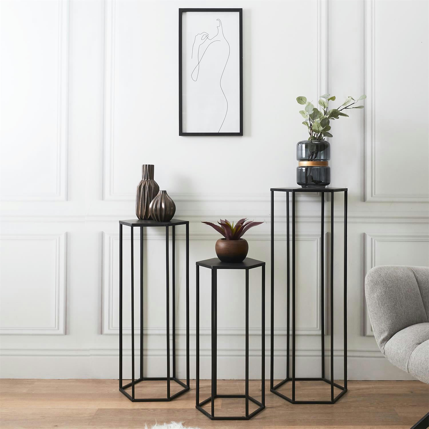 - Sellettes assorties en métal (lot de 3) noir