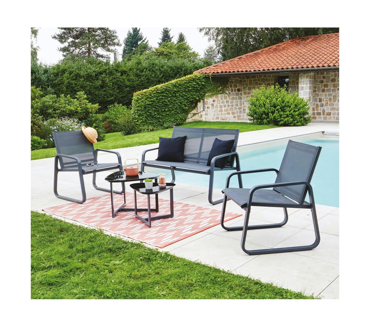 OUVEA - Salon de jardin 4 places - en aluminium