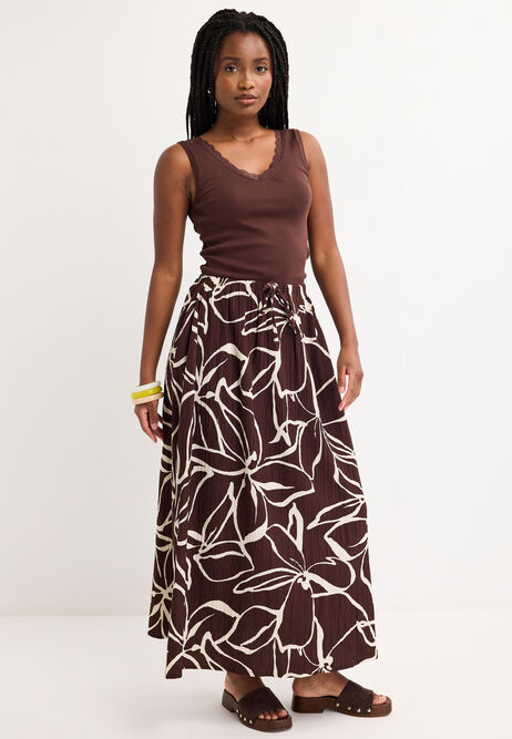 Womens Chocolate Brown Ribbed Lace Trim Vest Top