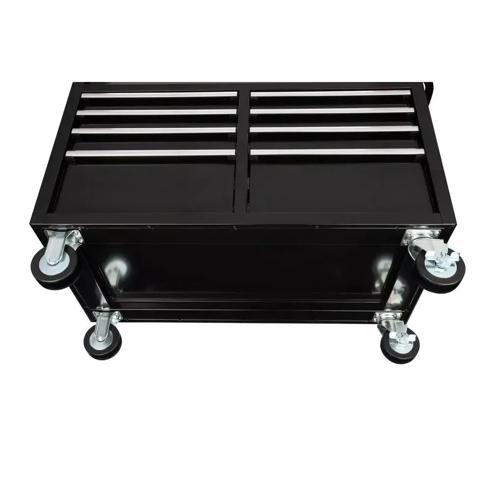 Gloss Black 46 9-Drawer Mobile Tool Chest Workbench with Power Strip & Solid Wood Top