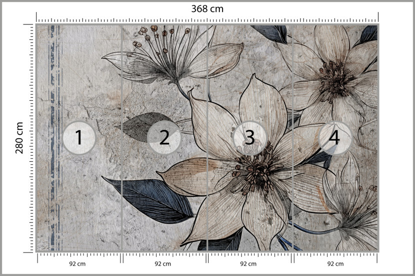 Fototapeta Abstrakcyjne Kwiaty Na Betonie 368x280cm