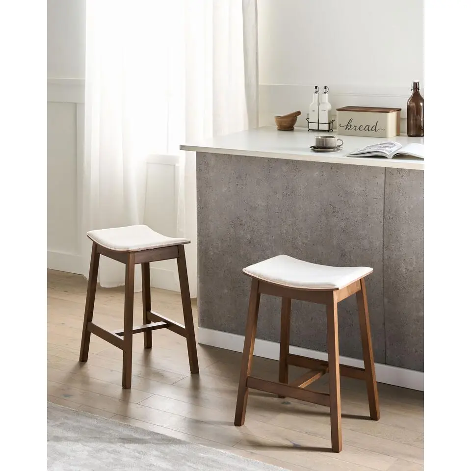 DIXON - Barkruk set van 2 - Donkerbruin/Off-white - Rubberhout