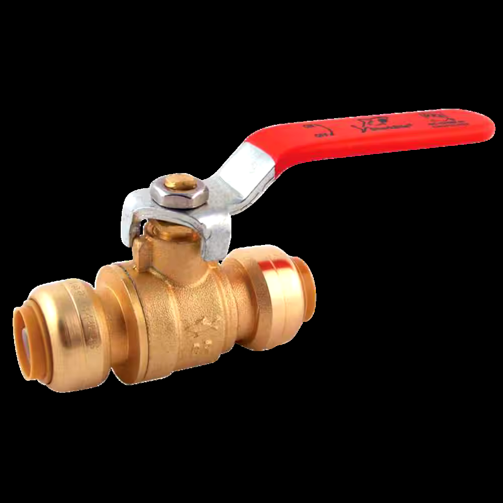 Waterline Push N' Connect Brass Ball Valve with Lever Handle, 1/2-in