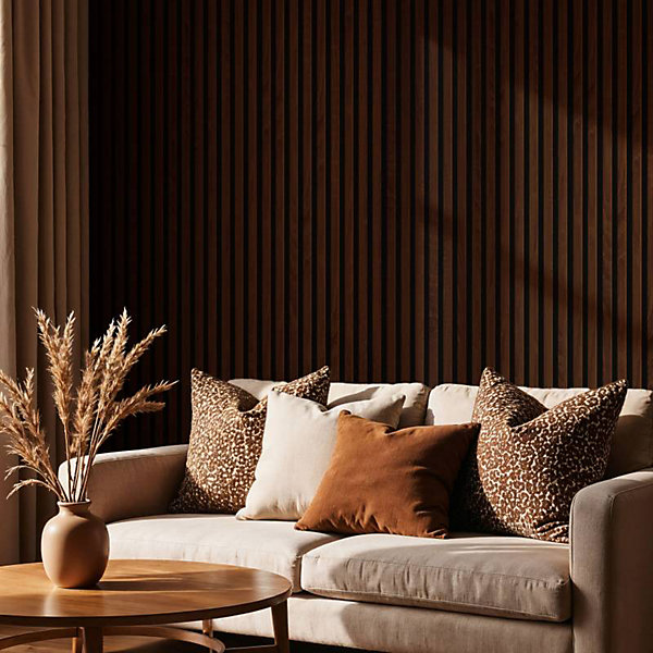 Panneau mural acoustique tasseaux bois 250 x30 x 1,9 cm - décor chêne foncé / feutrine noir - 0,75m²