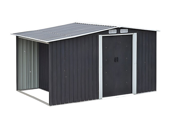 Abri de jardin métal avec abri bûche en acier galvanisé gris 6,7 m² - LERY