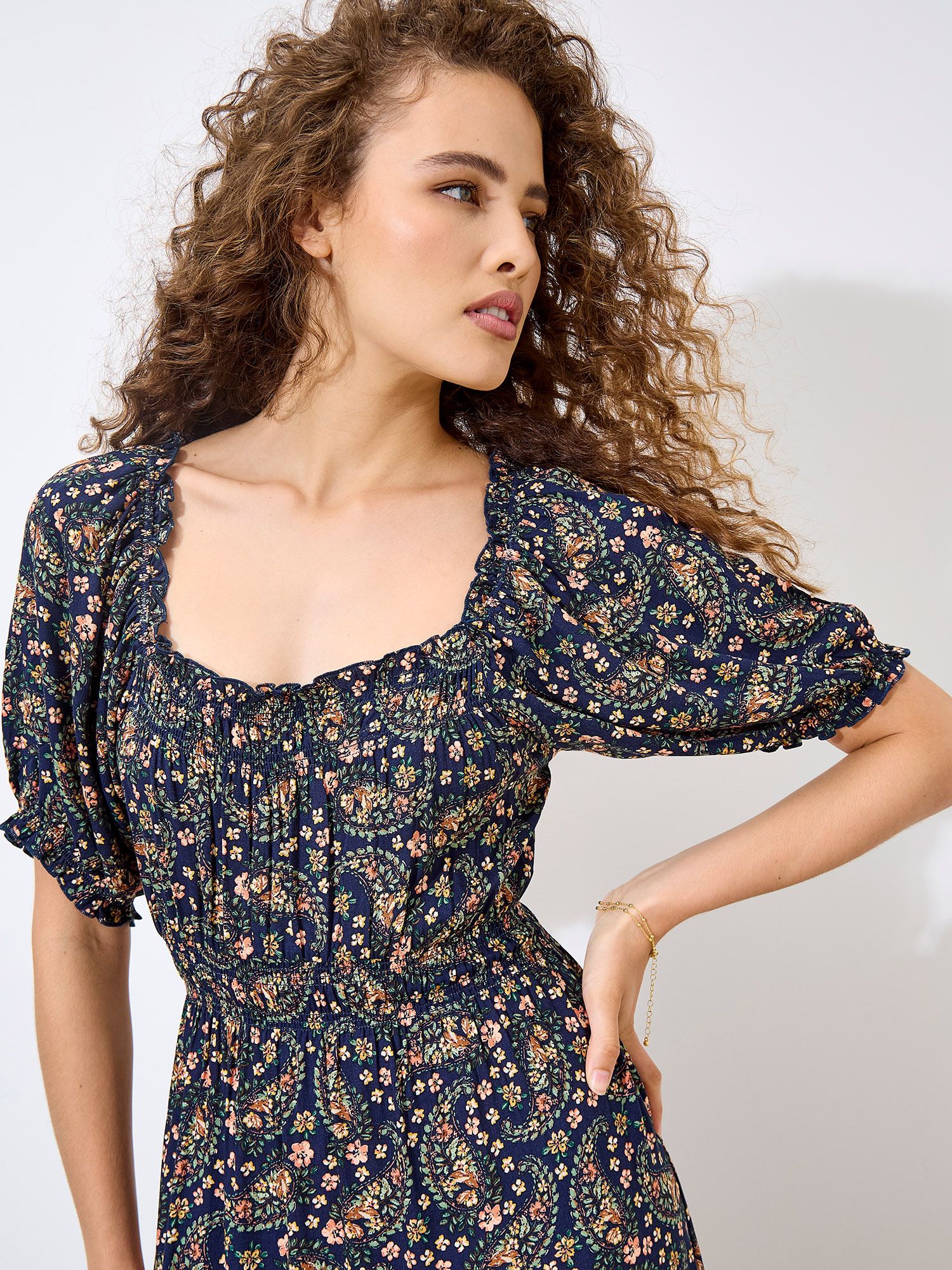 Apricot Floral Paisley Milkmaid Maxi Dress