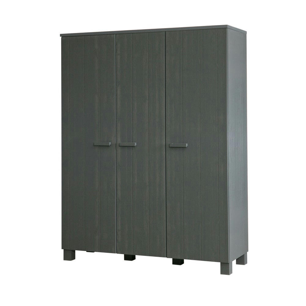 DENIS - Armoire 3 portes en pin brossé gris acier