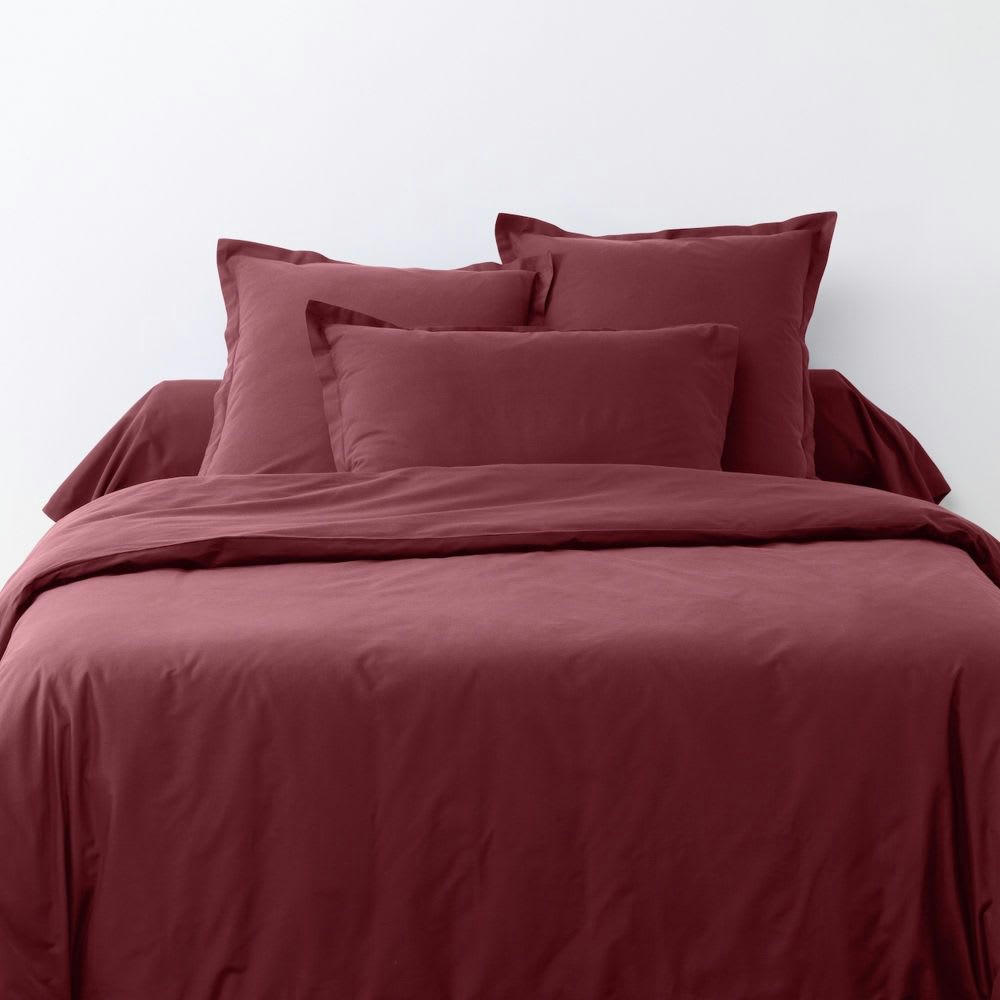 - Parure de lit 2 places coton unie rouge cerise 240x260 cm