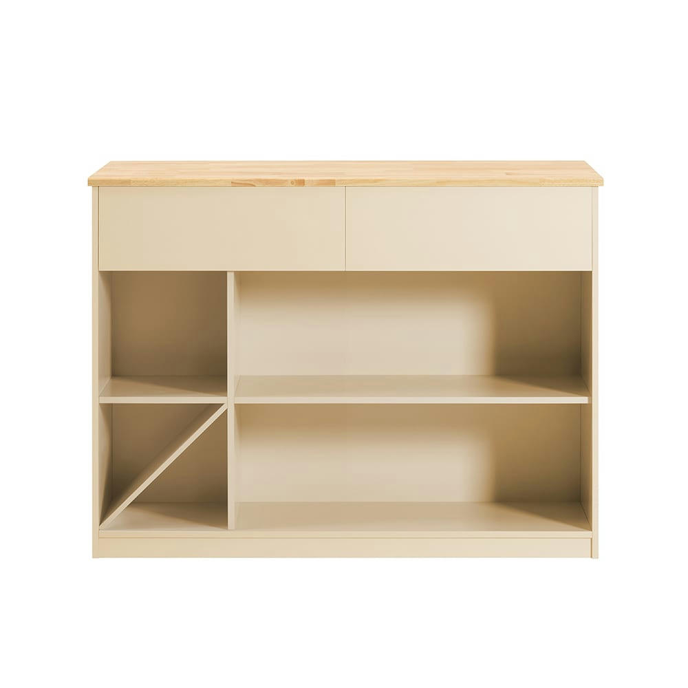 - îlot central effet bois beige avec 2 tiroirs