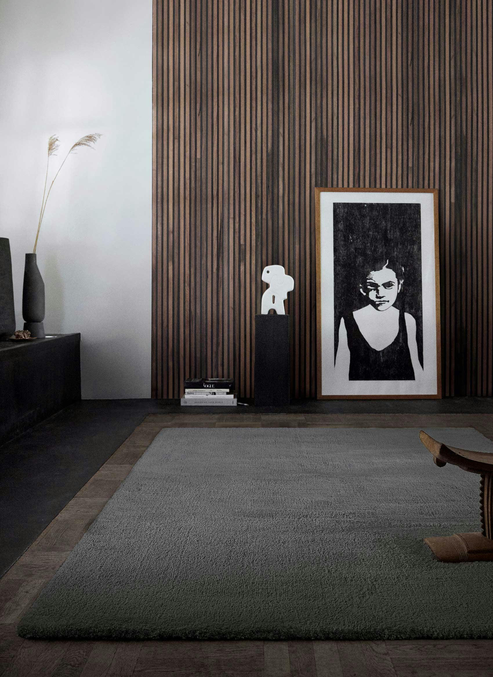 VANESSA - Tapis doux polyester microfibre gris ardoise 70x140