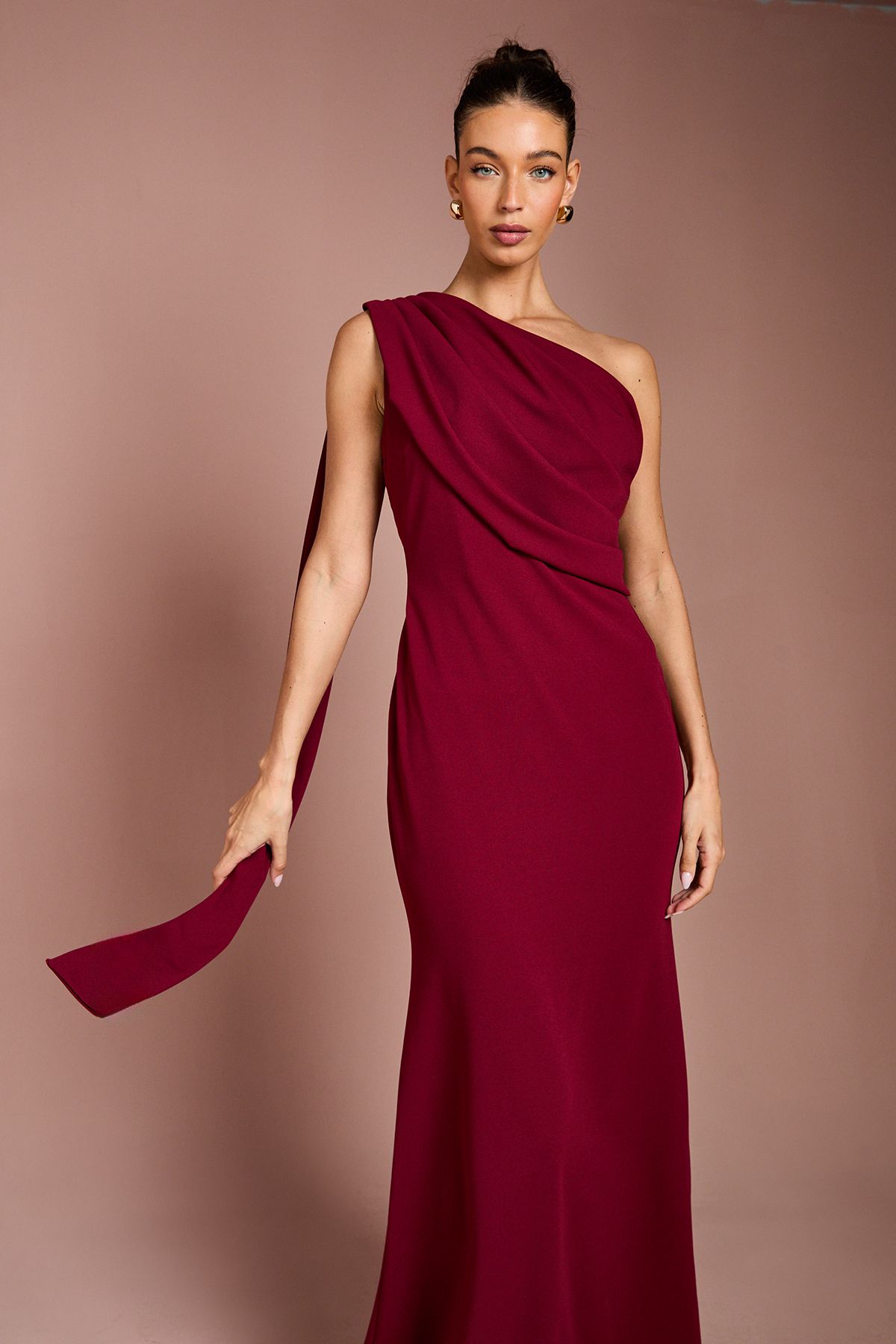 Coast One Shoulder Stretch Crepe Maxi Dress