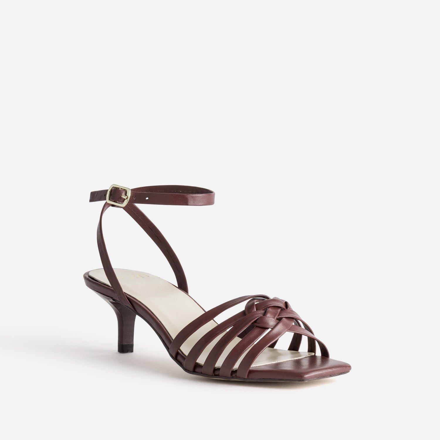 Sandales en cuir bordeaux à petit talon