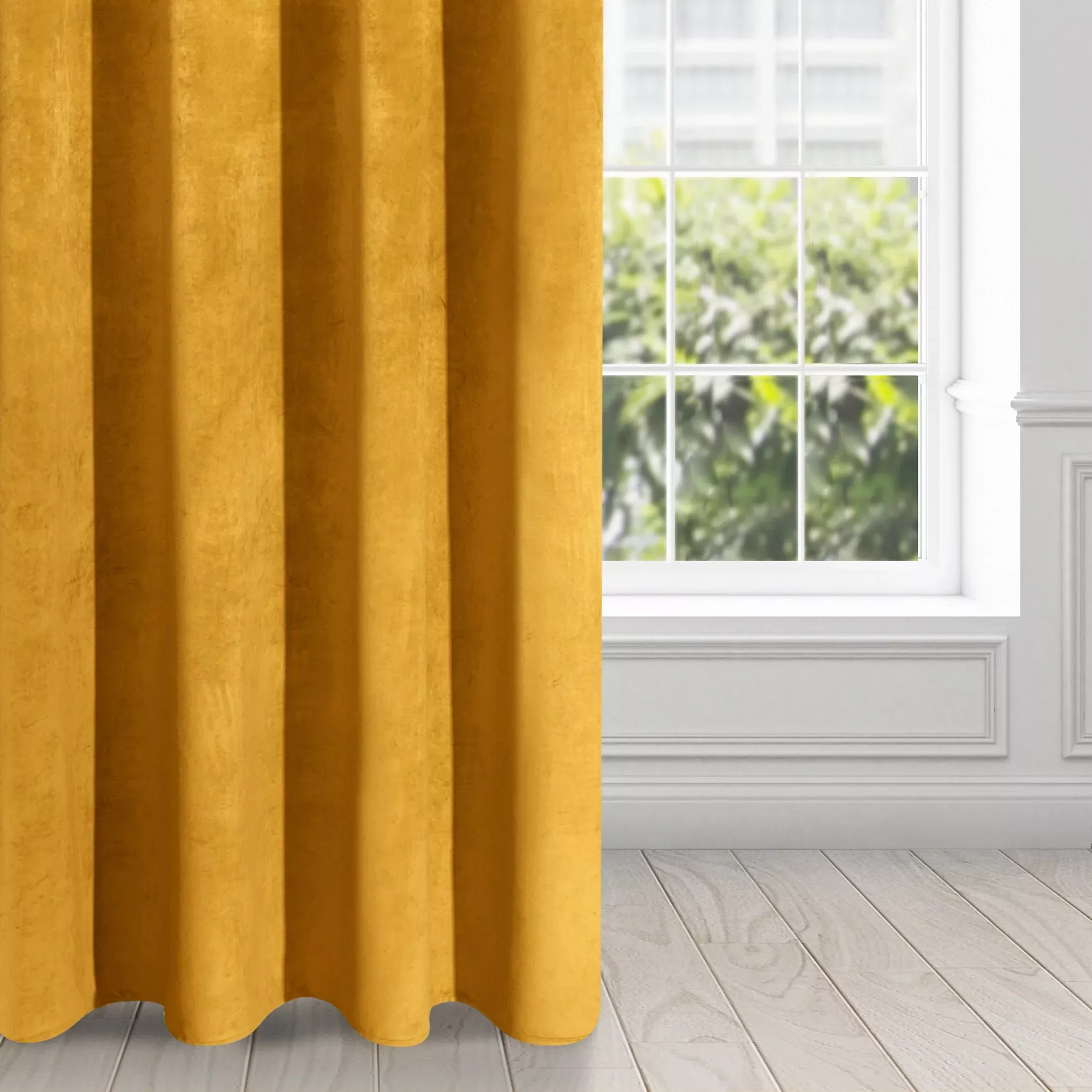 Zasłona musztardowa z ekskluzywnego aksamitnego welwetu 290 g/m2 140x250 cm 10 szt. przelotka - RIA - Diva Line