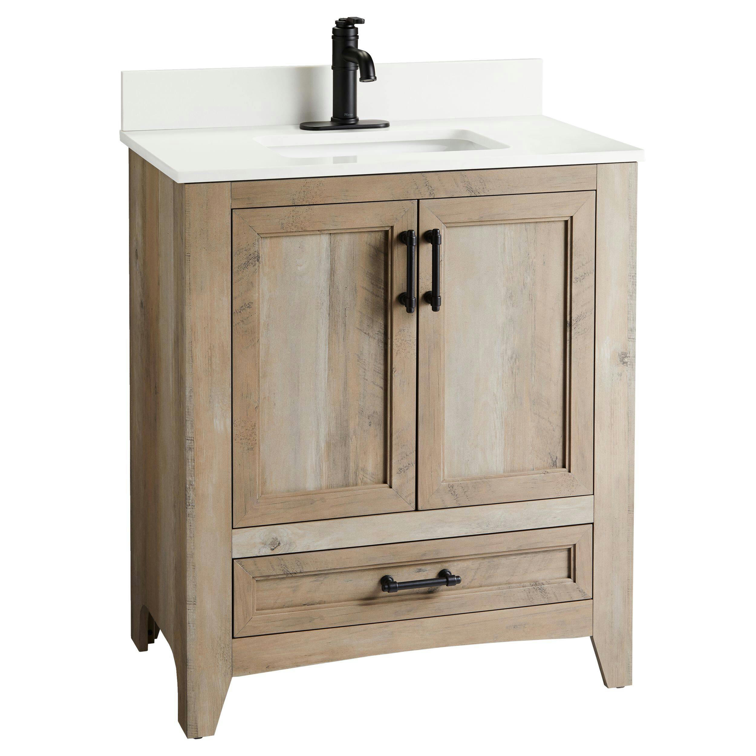 Canvas Wellington Double Door Single Sink Stone Top Bathroom Vanity, Weathered Oak, 30-in