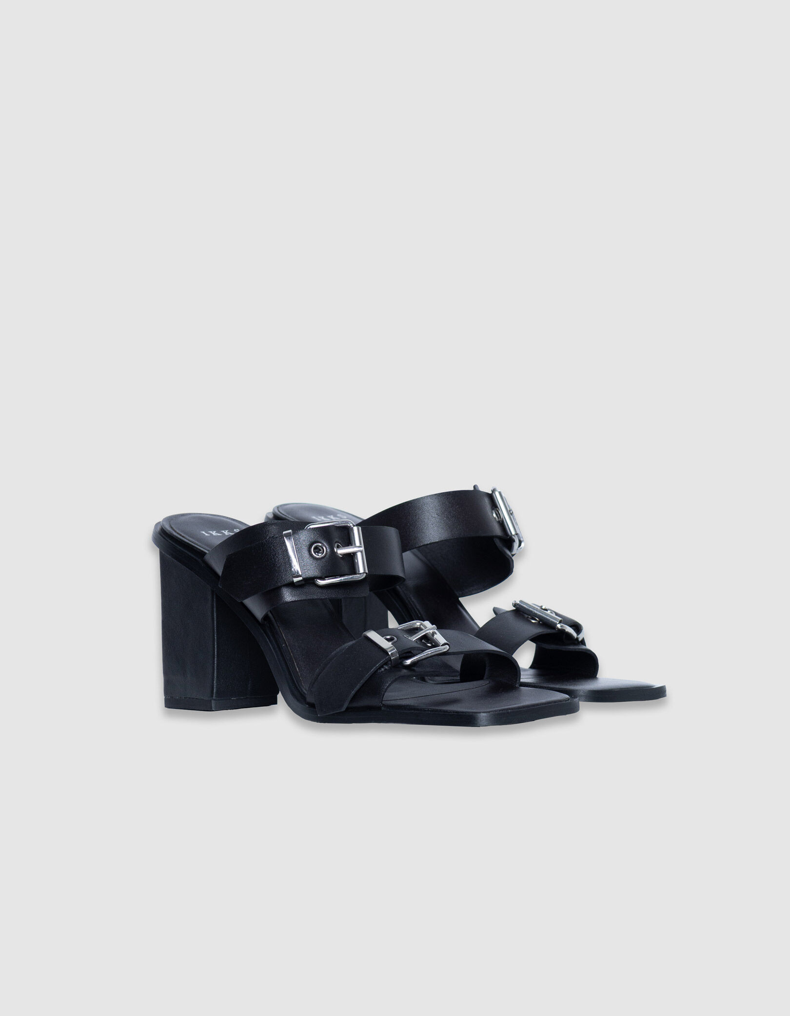 Mules à talon noires cuir double bride Femme