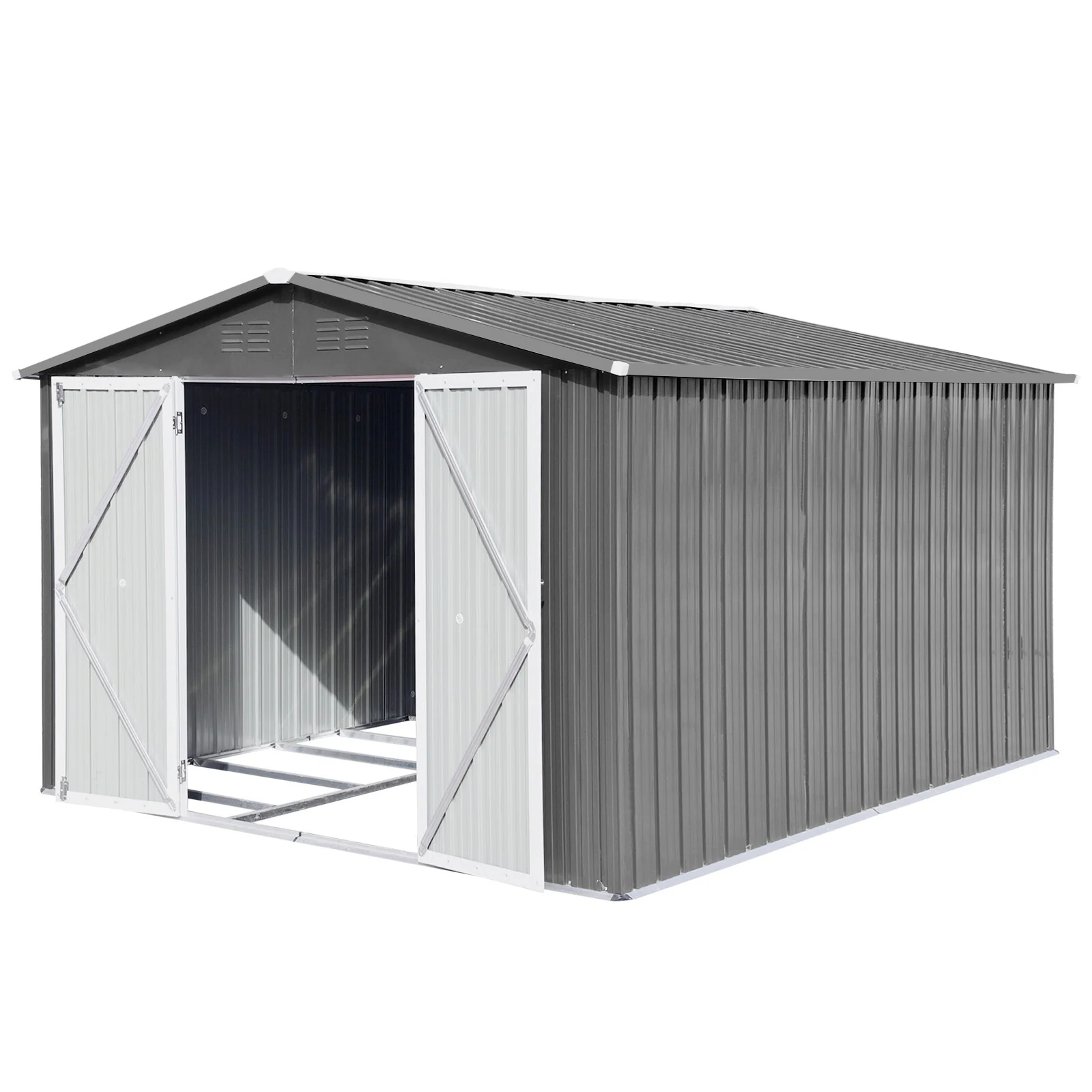 GDFStudio - Harrison Spacious 10x12 FT Metal Outdoor Storage Shed with Double Doors and Reinforced Frame - 12ftx10ft