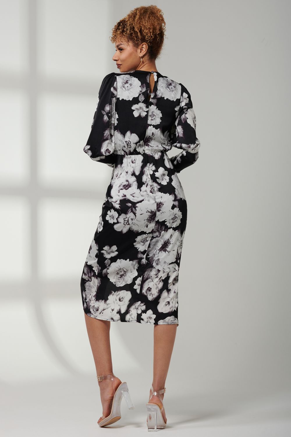 Jolie Moi Satin Floral Shirt Dress