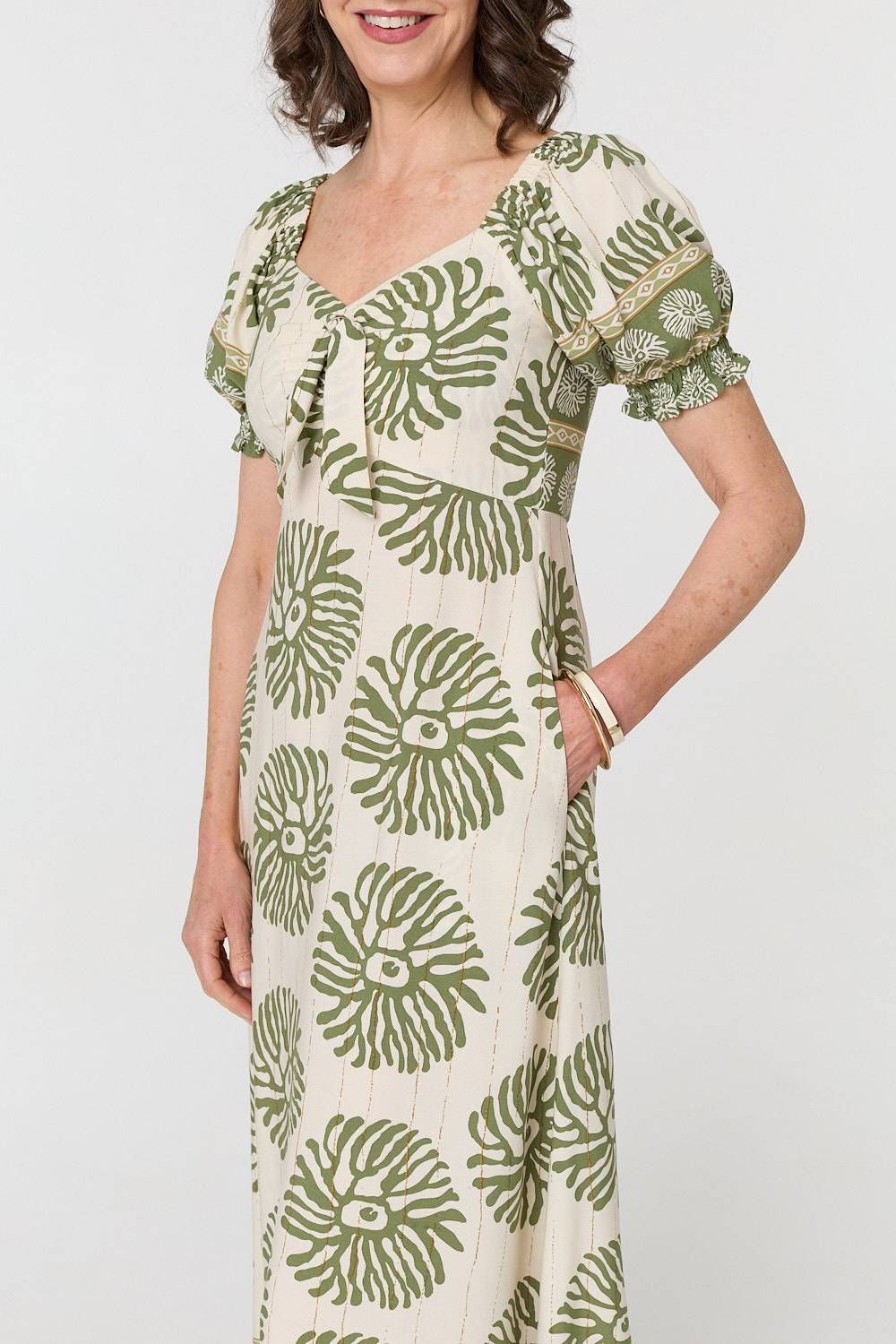 Izabel London Printed Tie Front A-Line Midi Dress