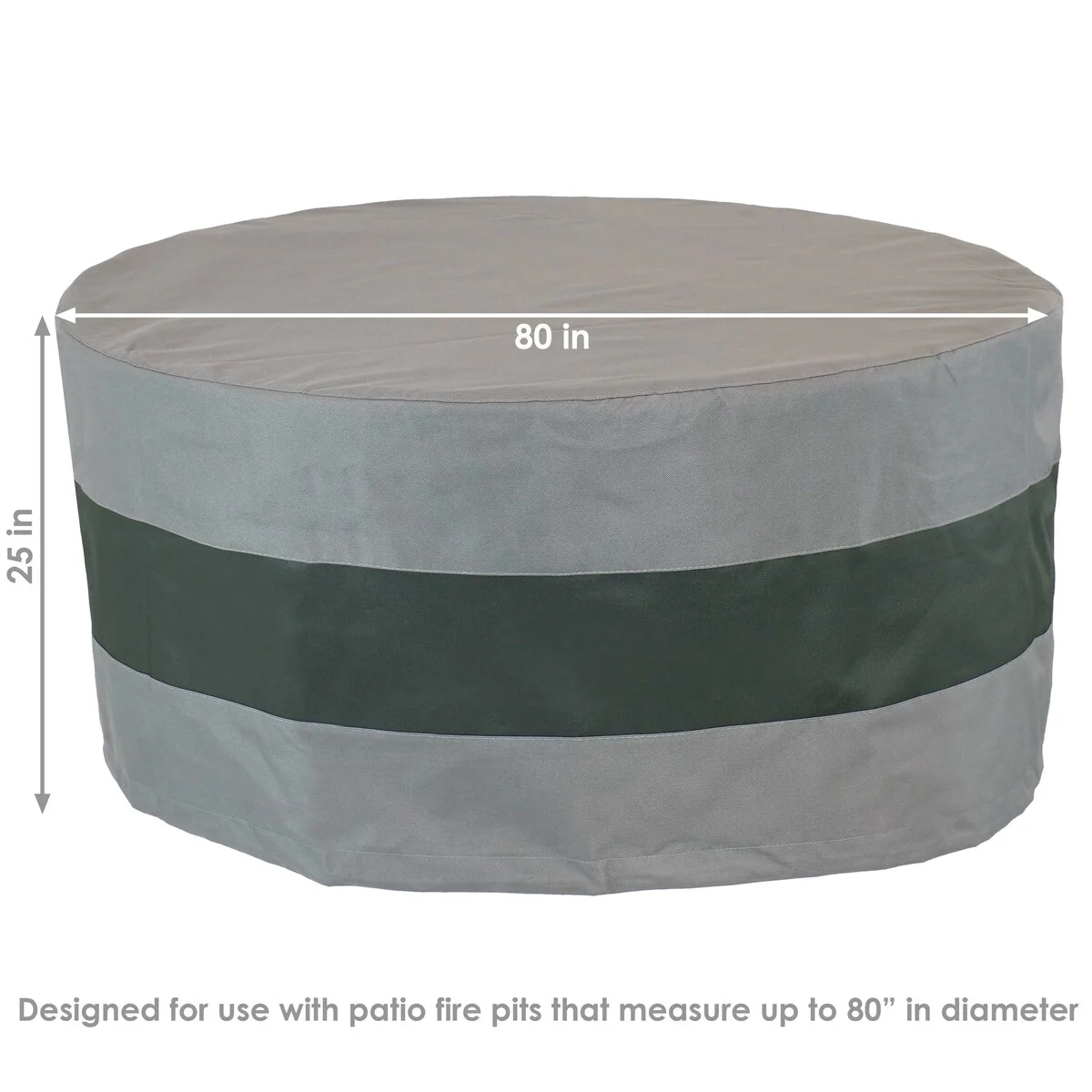 Sunnydaze Round 2-Tone Outdoor Fire Pit Cover - Gray/Green Stripe - 80-Inch - 80 x 25-Inch