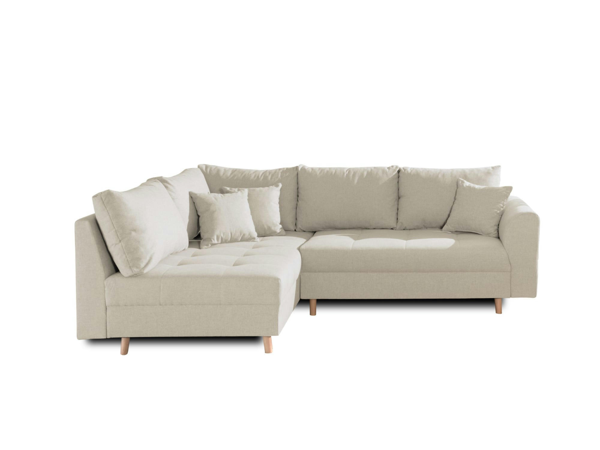 RUNE - Canapé d'angle gauche convertible 4 places en tissu beige