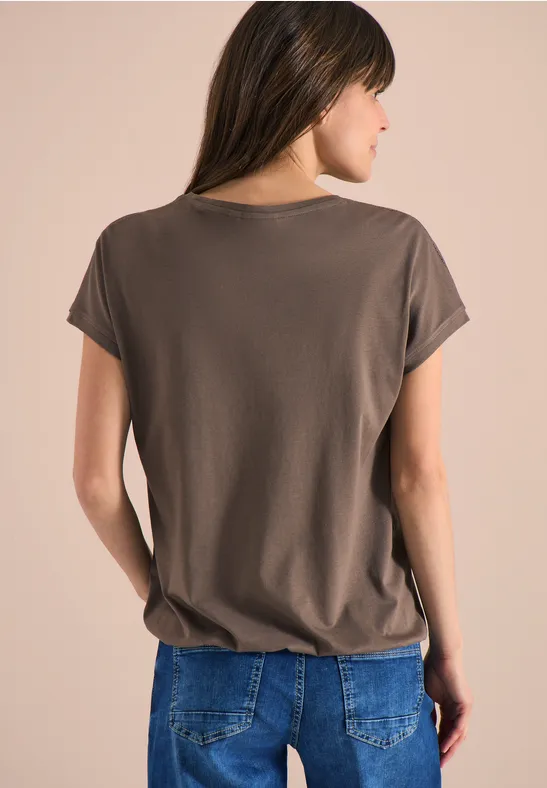 T-Shirt mit V-Neck und Spitzendetail