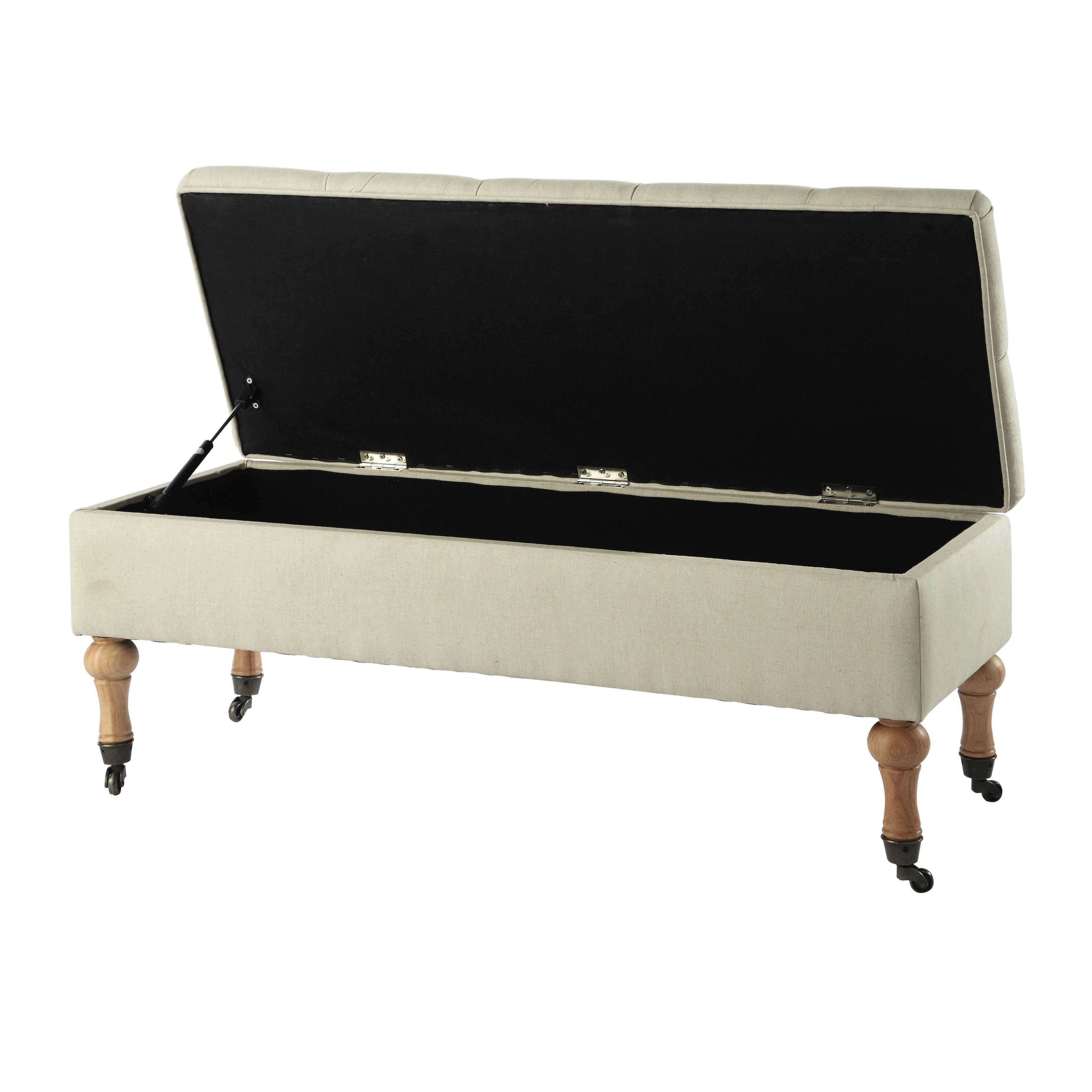 COLETTE - Banquette coffre beige à roulettes