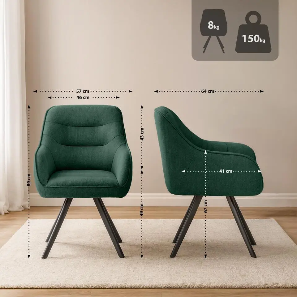 CLP Eetkamerstoel Pettuli zwart Frame - Stof - groen