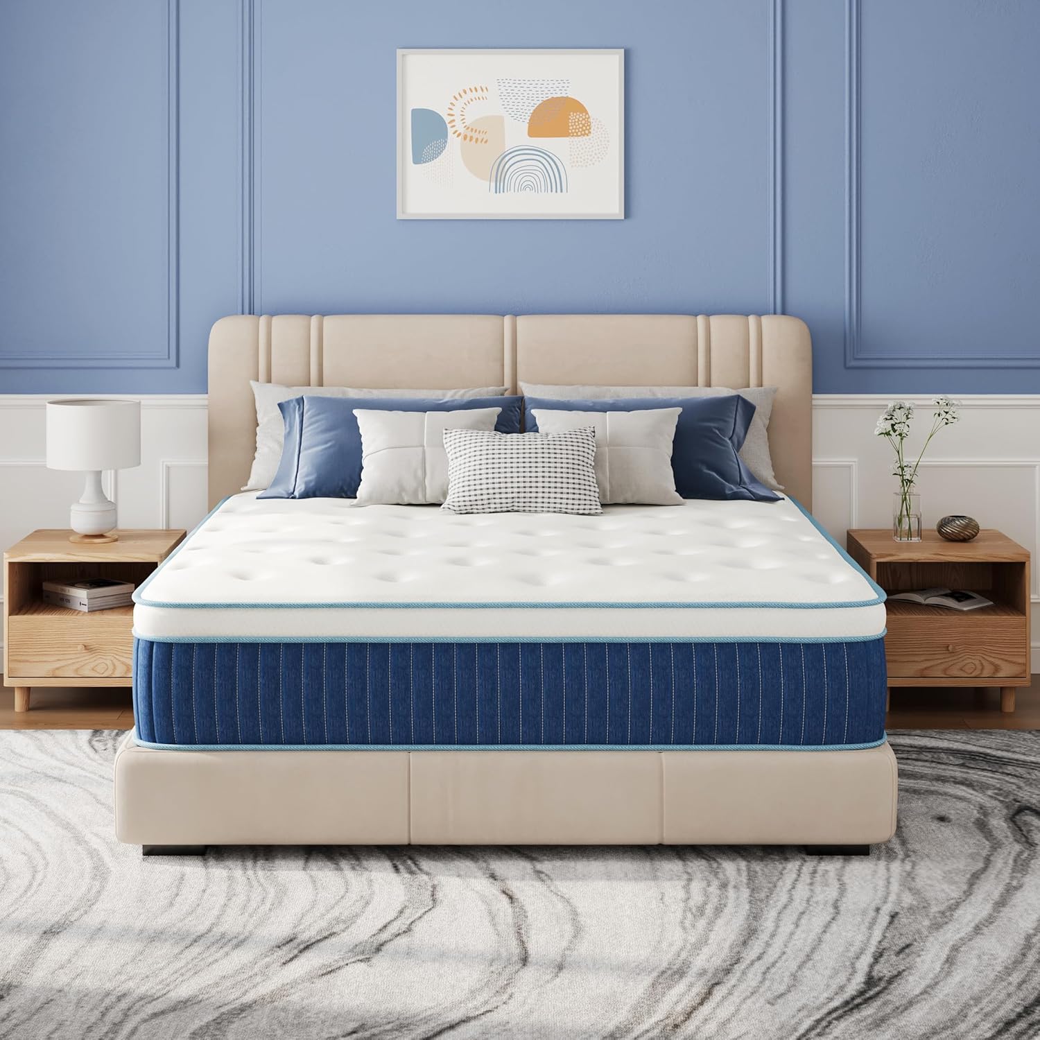 EGOHOME 12 Inch Hybrid Mattress, Queen Mattress in a Box, Fiberglass Free, Just Right Medium Feel, Enhanced Motion Isolation & Edge Support, CertiPUR-US Certified, 60x80
