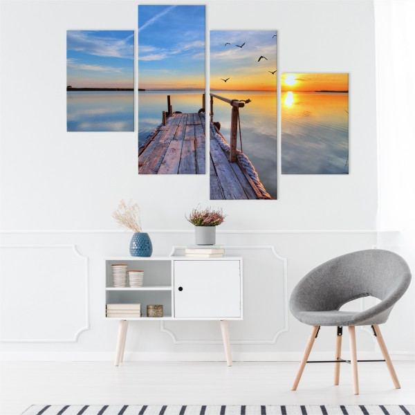 Obraz Tetraptyk Słońce Jezioro POMOST 3D 80x50cm