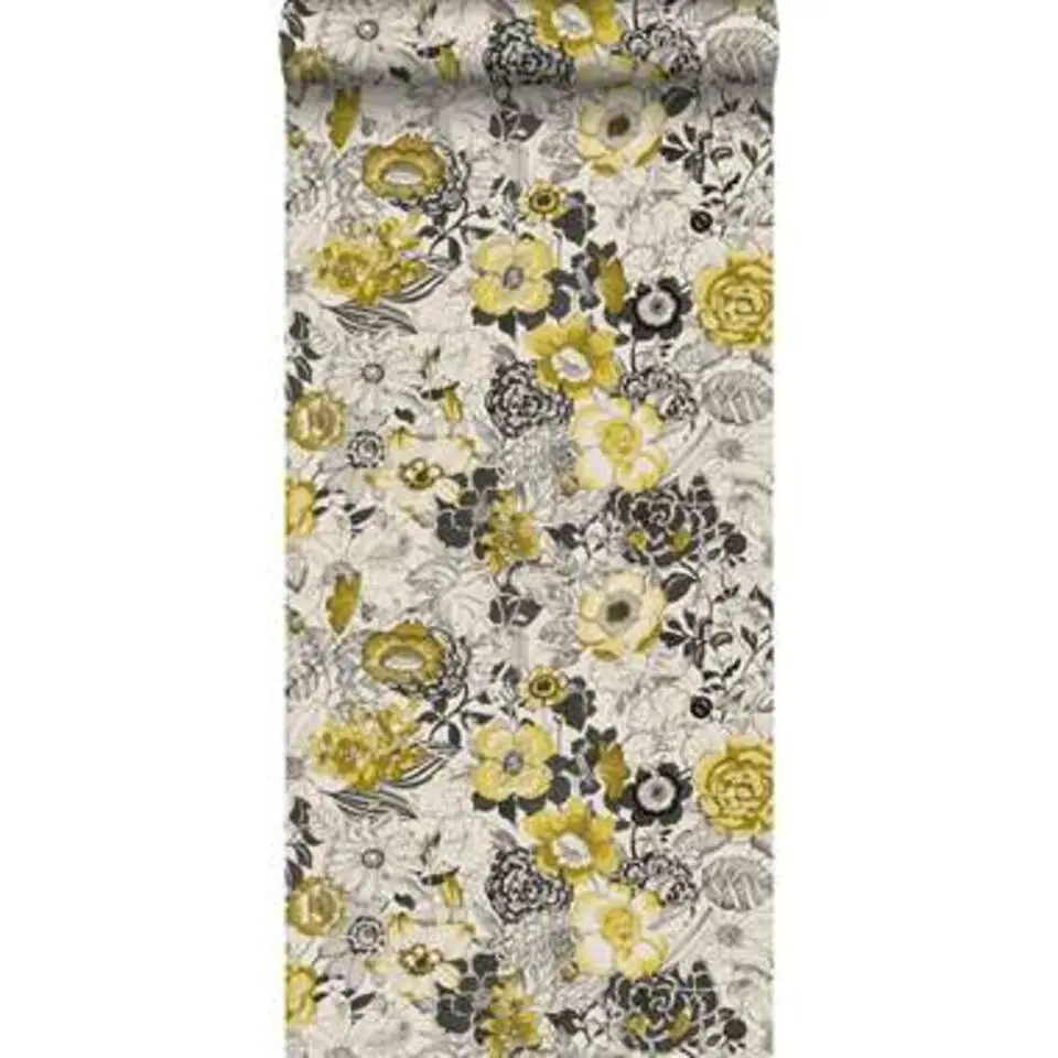 ESTAhome behang - bloemen - okergeel en beige - 53 cm x 10,05 m