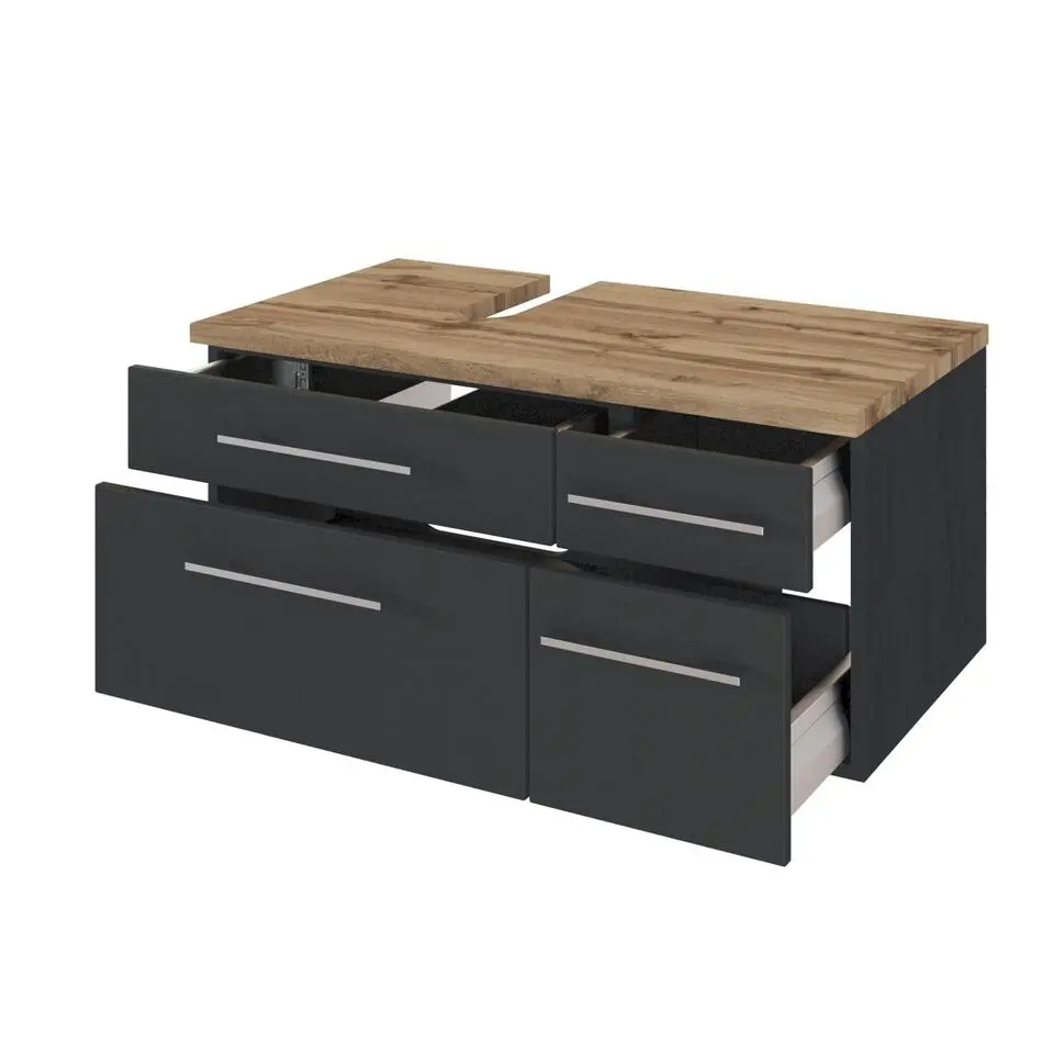 Wastafelonderkast Dasa (links) 90cm met 4 lades - grafiet/mat grijs