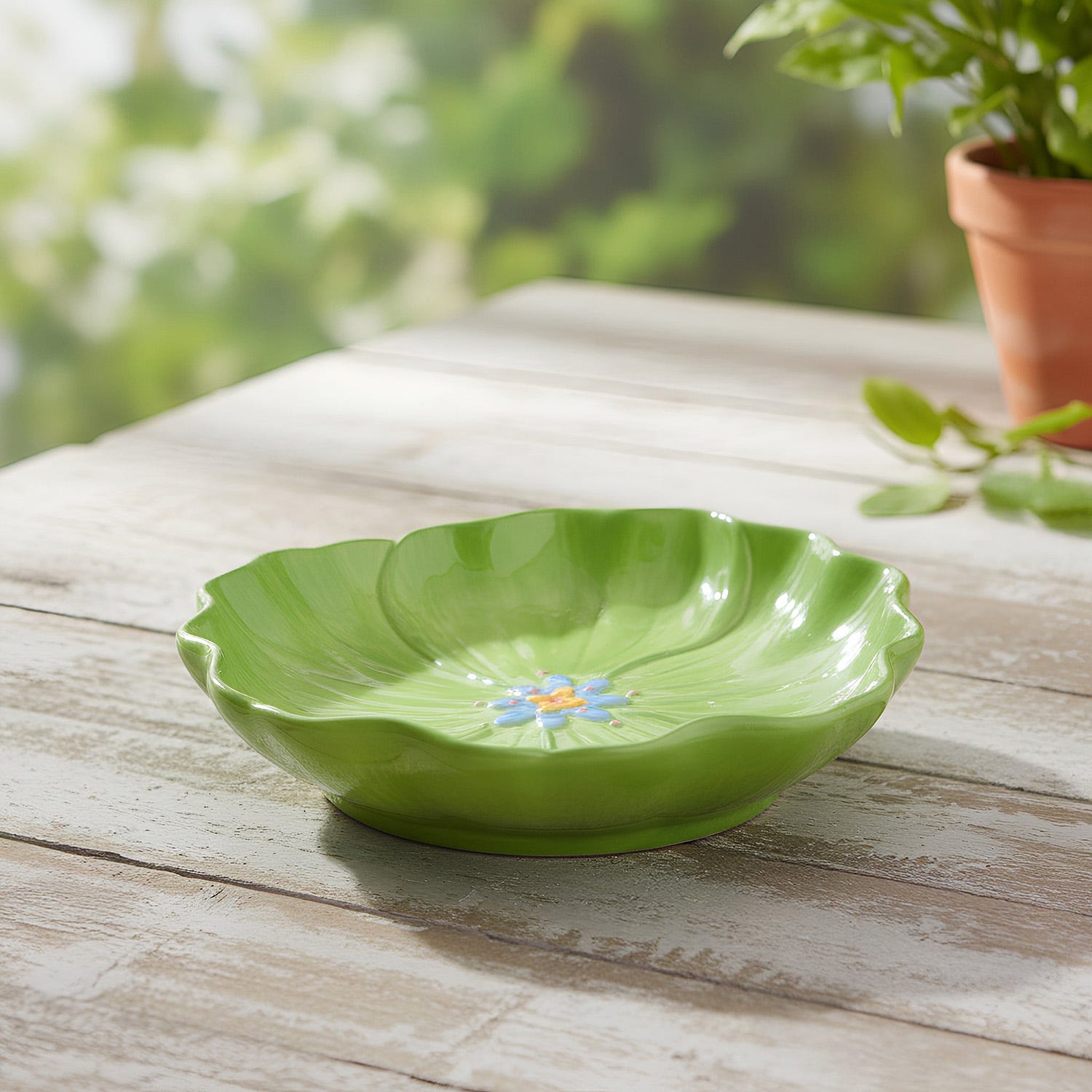 Piattino fiore verde 20 cm terracotta Florafruit