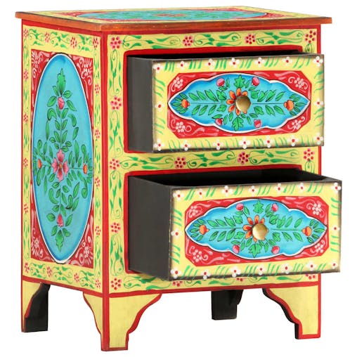 NNEVL Hand Painted Bedside Cabinet 40x30x50 cm Solid Mango Wood
