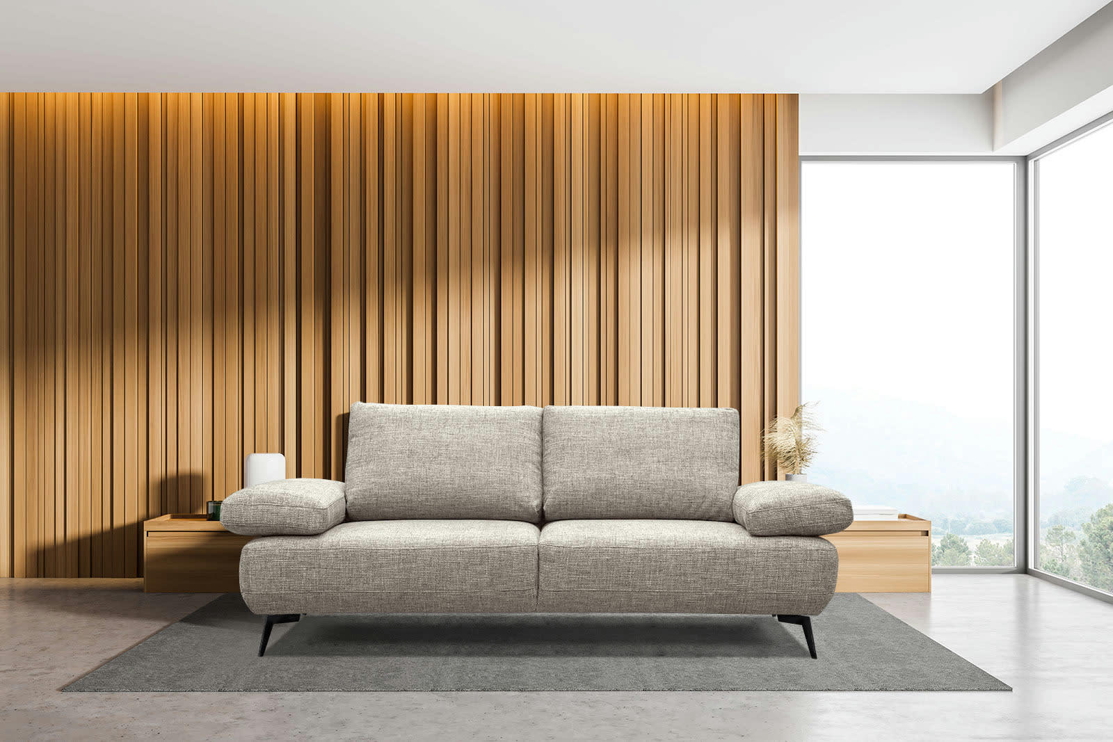 MELLO - Canapé droit 3 places tissu beige